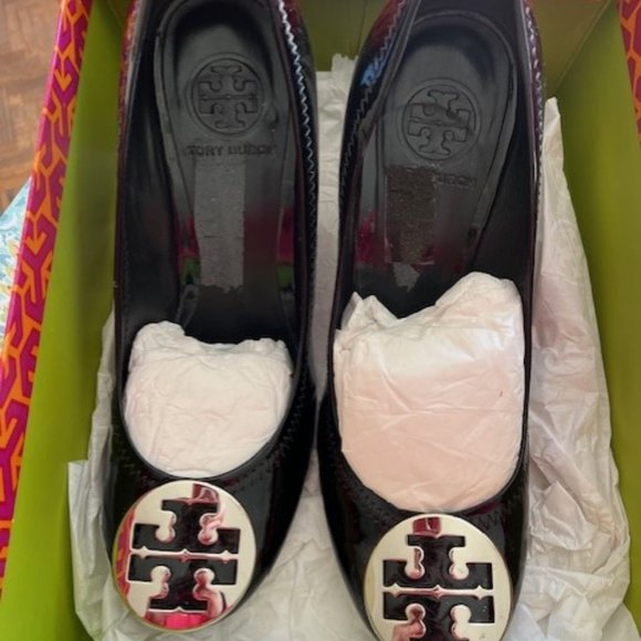 Tory Burch Sophie Wedges Black/Silver Size 9 - Picture 6 of 6